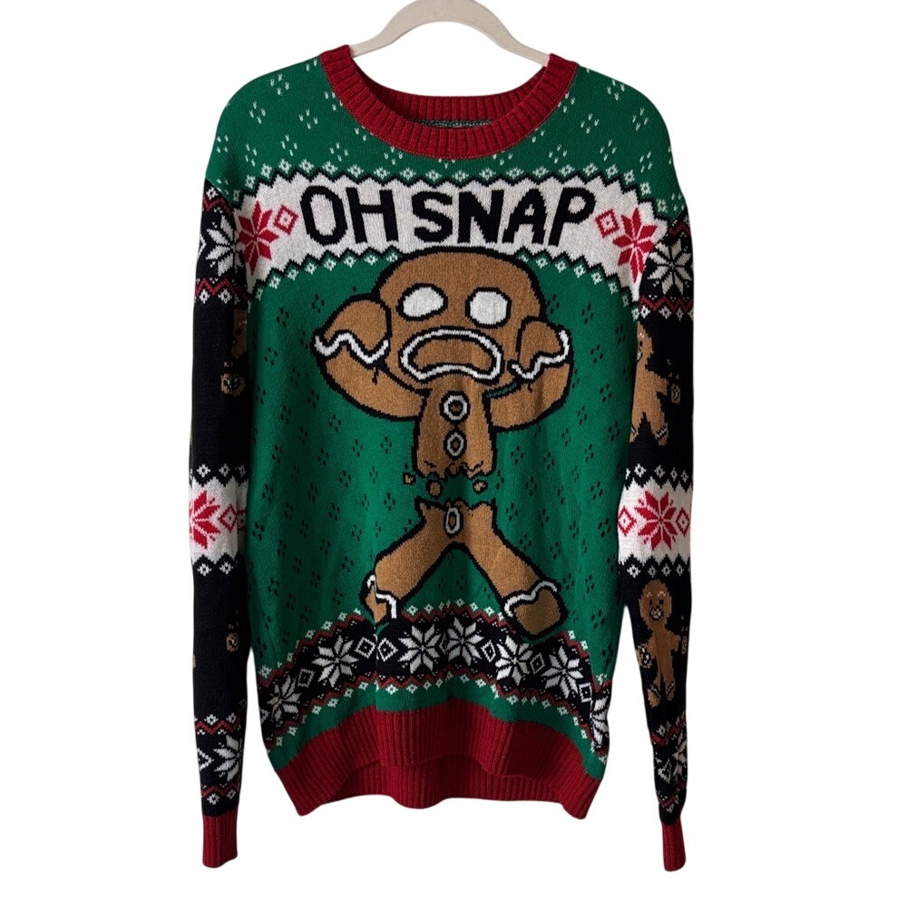 Ugly Christmas Sweater - Green and‎ Red Gingerbread Design
